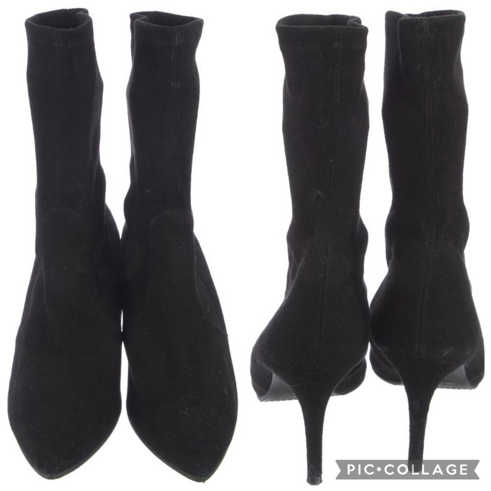 Stuart Weitzman WREN 75 Black Suede Stretch Sock Booties Size 11.5 EUC